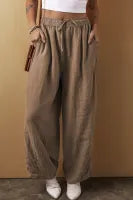 Desert Palm Cotton Linen Drawstring Wide Leg Pant